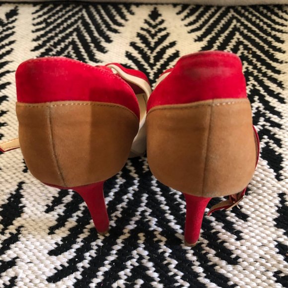 Red Navy Blue Tan Stiletto Heels - Picture 3 of 11